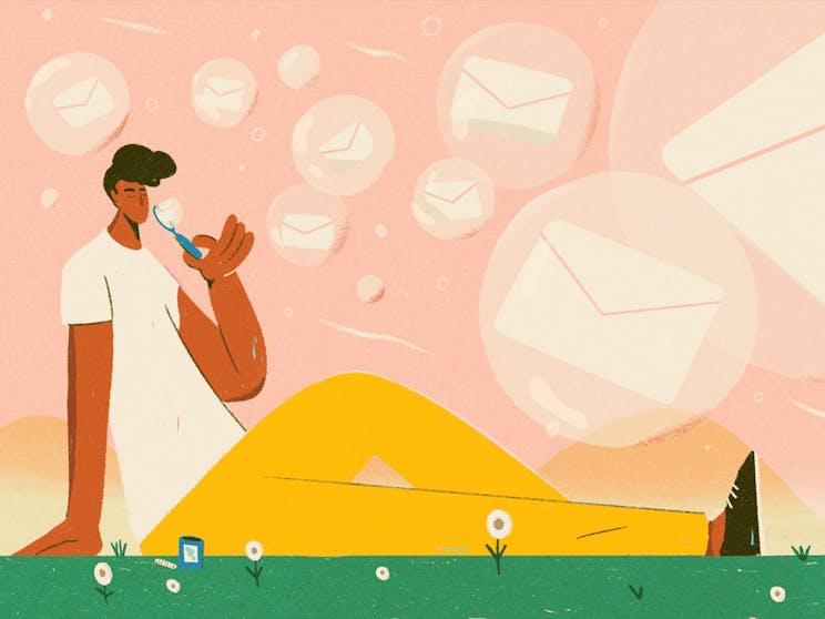 Illustration of a man sending many emails.